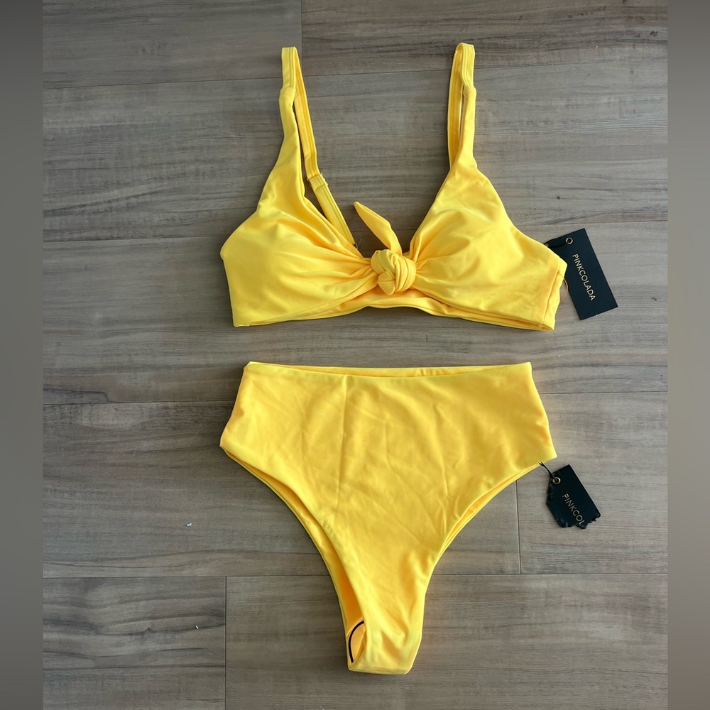 New-Pink Colada yellow bikini set swimsuit in a medium
